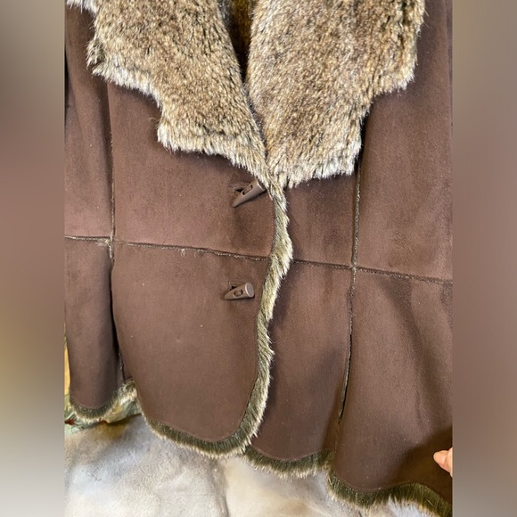 Vintage Apanage Faux Suede Fur Coat Jacket Leather Brown Shearling Sheepskin - Picture 3 of 16